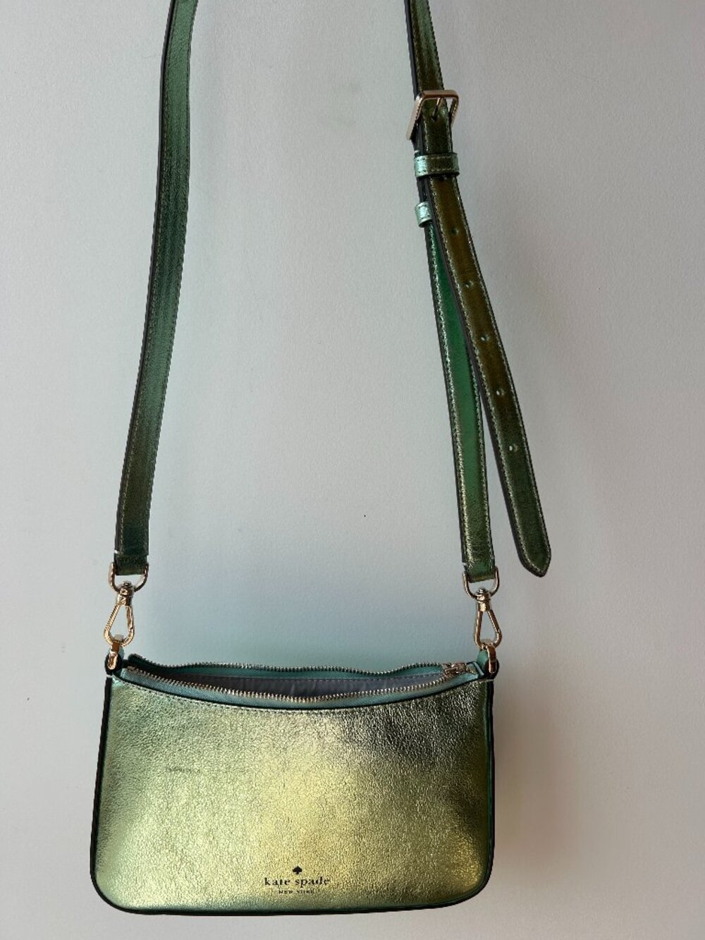 Kate Spade New York Metallic Green Leather Crossbody Bag